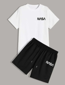 Nasa Logo printed summer tracksuit for men and boys Soft & Comfy Fabric Summer Printed Tracksuit-in White