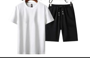 Summer Tracksuit Plain In White T shirt And Black shorts Soft & Comfy Fabric Summer Printed Tracksuit