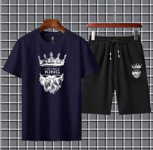 Live like a king Printed T-shirt And Shorts Summer Track Suit For Men -Black