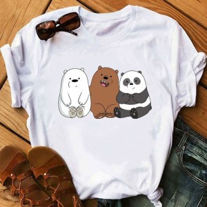 New Amazing Summer Collection White T shirts For Girls & Women New Trendy Cute 3 Bear Print