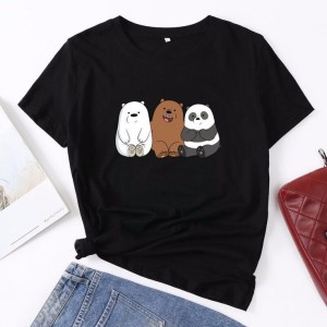 New Amazing Summer Collection Black T shirts For Girls & Women New Trendy Cute 3 Bear Print