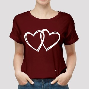 New Amazing Summer Collection Maroon T Shirt Trendy HEARTS Printed Smart Fit Half Sleeves Shirt