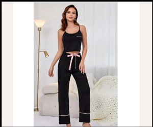 New Colletion Sling Tops & Lounge Pant Set 2 Pieces Sleeveless Crop Tee With Trousers Summer Sleepwear Tie Waist Home Suit Lounge
