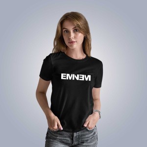 New EMINEM Printed Round Neck Black T shirts For Womens Soft and Comfortable T shirts For and Girls