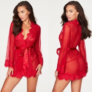 New Gown Style Sexy Transparent Lace Nighties For Woman (RED)
