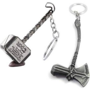 New Pack of 2 Big size Thor Hammer and axe Stormbreaker Axe Keychain Avengers THOR New KeyChain for Marvel Lovers