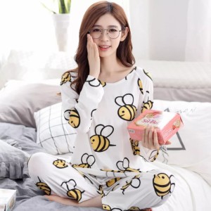 Funny Honey BEE Design Printed Stylish Full Sleeves T-Shirt and Pajama Ladies Night Suit Sleep Wear Ladies