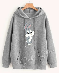 New Stylish Bunny Face Design Grey Hoodie For Girls and Women