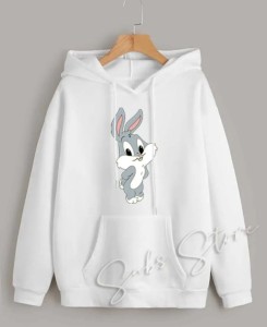 New Stylish Bunny Face Design White Hoodie For Girls and Women