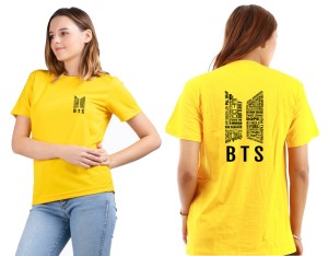 New Stylish Trendy Slim Fit Bts Printed Round Neck Yellow T-Shirts For BTS fans Lovers