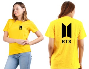 New Stylish Trendy Slim Fit Bts Printed Round Neck Yellow T-Shirts For BTS fans Lovers For Women