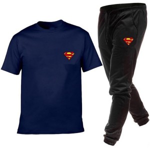 New Summer Design Superman Logo Printed Blue T shirt And Black Trouser For Mens