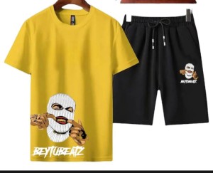 New tracksuit Gangster Beytubeatz Printed In Yellow Color Cotton Half Sleeves O Neck Short & Tshirt Summer Wear For Men & Boys