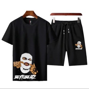 New tracksuit Gangster Beytubeatz Printed In Black Color Cotton Half Sleeves O Neck Short & Tshirt Summer Wear For Men & Boys