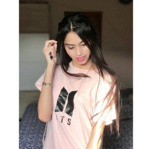 New Trendy Pink BTS Printed Top Export Quality Round Neck T For Girls