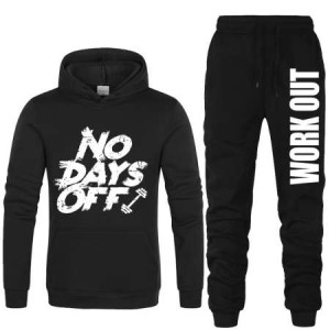 No Day Off Printed Winter Tracksuit With Warm Fleece Black Hoodie and Trouser For Men