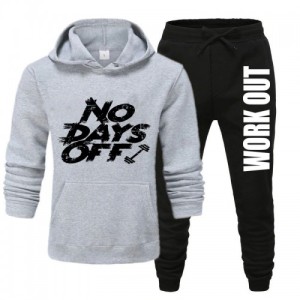 No Day Off Printed Winter Tracksuit With Warm Fleece Grey Hoodie and Trouser For Men