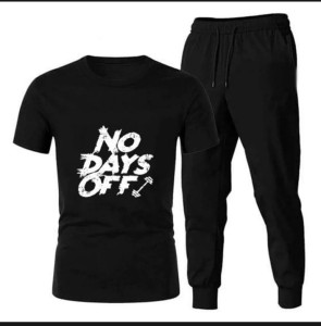 No Days Off And Workout Printed Half Sleeves Jersey Summer Tracksuit For Boys & Girls Black T-Shirt & Black Trouser
