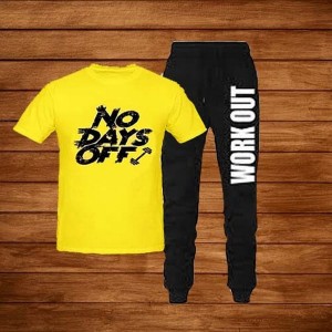 No days off Yellow T shirt & Black Trouser Tracksuit For Gym Lovers