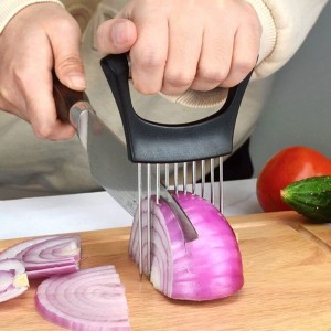 Onion Slicer Holder Stainless Steel, Vegetable Holder for Slicing Easy Onion Cutter Holder Vegetable Slicer Cutting Tools Meat Potato Tomato Slicer