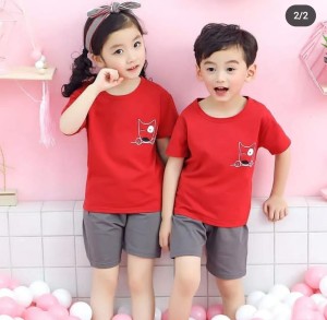 Red Tshirt and Grey Short Kids Night Dress By Hk Outfits