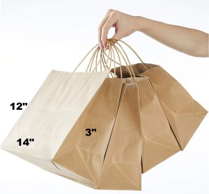 Pack of 20 Paper Bags 12 X 14 X 3 Gift Bags, Party Bags, Shopping Bags, Kraft Bags, Retail Bags, Merchandise Bags, Brown Paper Bags Handle 110gsm
