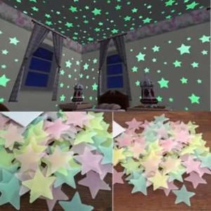 Pack of 100 - 3D Stars Glow In The Dark Wall Stickers Luminous Fluorescent Wall Stickers For Kids Baby Room Bedroom Ceiling Home Decor