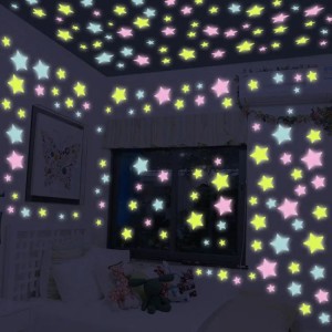 Pack Of 100 - 3D Stars Glow In The Dark Wall Stickers Luminous Fluorescent Wall Stickers For Kids Baby Room Bedroom Ceiling Home Decor