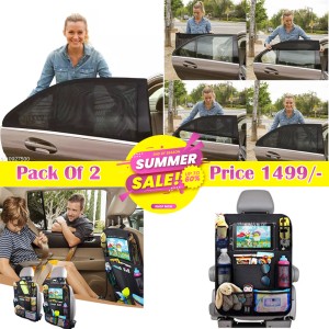 Pack Of 2 ( 1 Pcs Car Backseat Organizer & Car Window Sun Shade Mesh 4 pcs adjustable to all car)