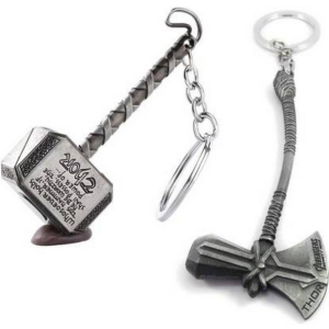 Pack Of 2 Big Sizes Metal Thor Hammer & Axe Stormbreaker Keychain Avengers Thor Key Chains Key Holder For Marvel Lovers