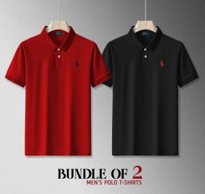 Pack Of 2 Stylish Embroidered Logo Polo For Men