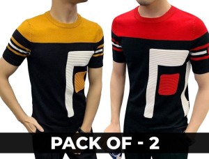 Pack Of 2 Printed Short Sleeves Slim Fit T-shirt For Men