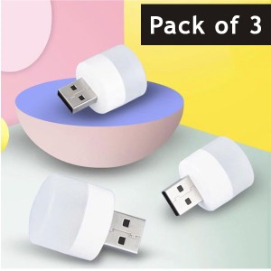 Pack of 3 - USB Plug Lamp Computer Mobile laptop lamp Power Charging Small Book Lamps LED Eye Protection Reading Light Small Round USB Night Lights