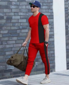 Red Tracksuit With Black Side Pannel For Men