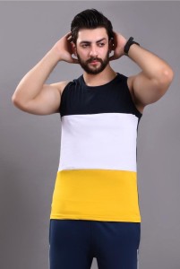 Color Block Men Multicoloured Sleeveless T-shirt