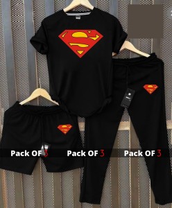 Pack of 3 Printed Superman Tshirt Trouser and Short By Khokhar Stockists