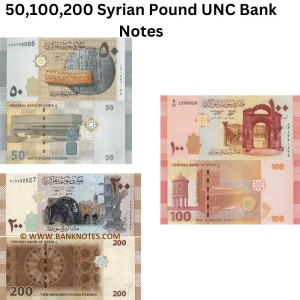 Pack of 3, Syrian pound , 50 Pound , 100 Pound , 200 Pound UNC Currency Bank Note For Collection - Hobby Collection
