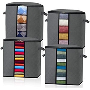 Pack Of 4 Portable Bamboo Charcoal Clothes Blanket Large Folding Bag Storage Box Organizer