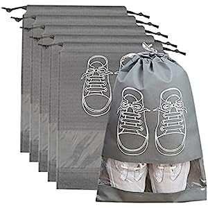 Pack of 6 Shoe Bags for Travel Dust-proof Clear Window Non-Woven with Rope packing luggage suitcase Pouch Storage Organizer for Men and Women