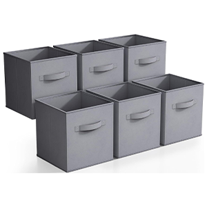 Pack of 6 Storage Cubes Basket Collapsible Storage Bins, Toy Storage Box with Handles and Cardboard Base/Lid (L12 x W12 x H12 Inches)