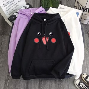Pichachu Character Printed Pullover Black Hoodie for women