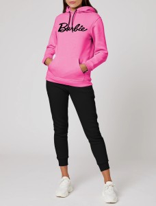 Pink Barbie Printed Winter Tracksuit With Warm Fleece Hoodie and Trouser For Women