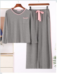 Plain Grey With Pink Pipen Full Sleeves Tshirt and Plazo Home Wear