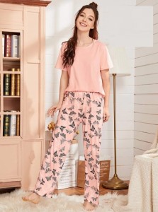 Printed Trouser Plain Tshirt Night Dress For Her By Hk Outfits