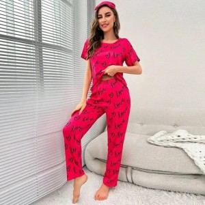 Red Love Printed  Half Sleeves Tshirt and Pajama Home Wear