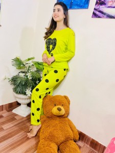 Hearts Printed with Dotted Style Pajama Full sleeves night suit for her 