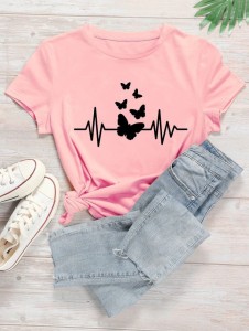 Pink T Shirt For Girls new and stylish design in Printed Summer Collection Shirt Round Neck Half Sleeves