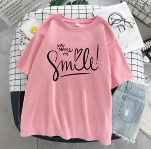 Pink T Shirt For Girls new and stylish design smile Print Summer Wear Round Neck Half Sleeves Shirt