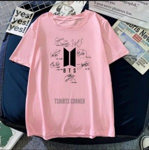 Pink T Shirt for women n girls Trendy Summer collection in stylish New Signature Bts printed round neck half sleeves BTS Lovers T shirt