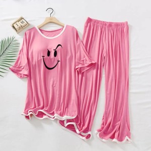 Pink with White Border Smile Night Dress